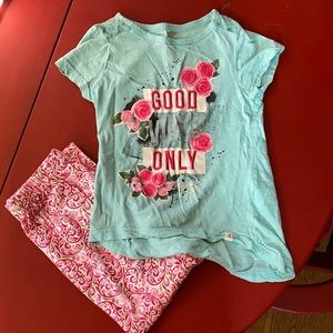 Point Cove girls set Good Vibes Only pink/turq floral top & bottom 7-8 yrs